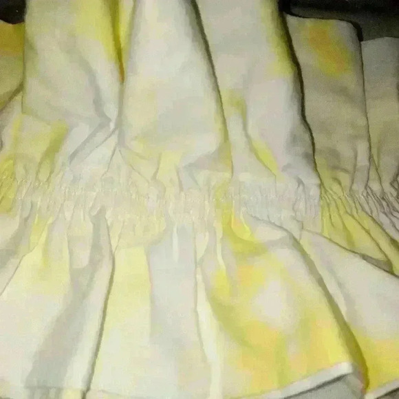 Women's White and Yellow Strapless Super Wide Shoulder Ruffle Top by Man… - Picture 3 of 11